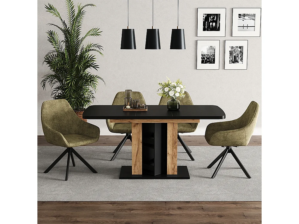 Table de salle à manger noir/chêne de force doré 120x80x76 fenaro
