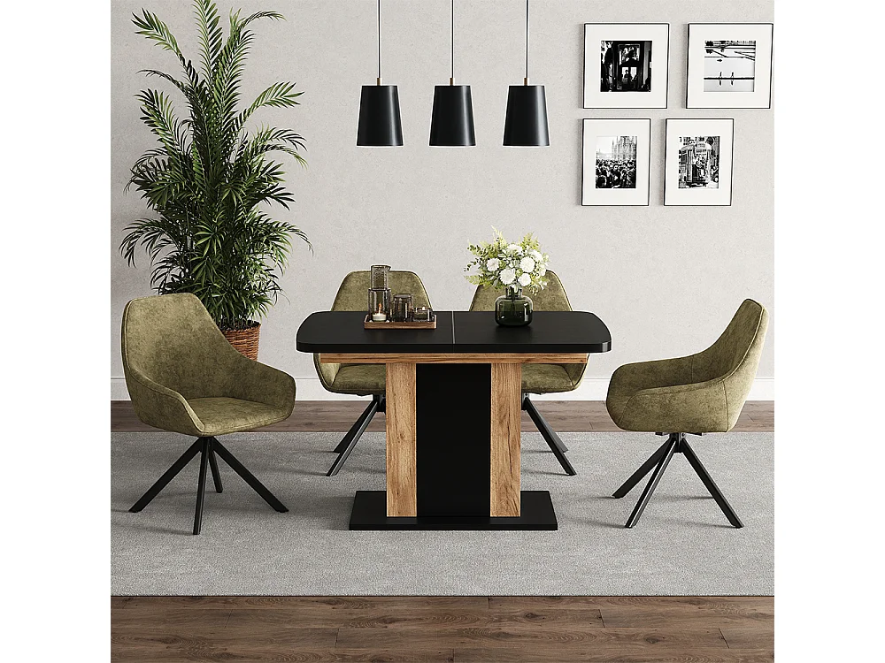 Table de salle à manger noir/chêne de force doré 120x80x76 fenaro