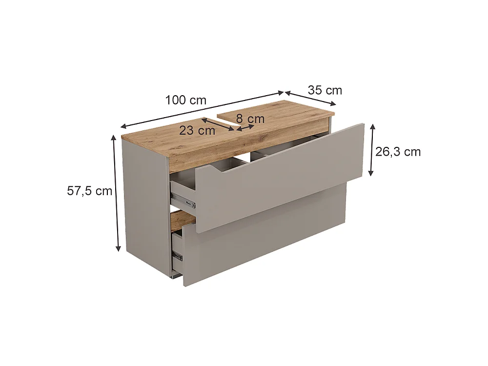 Meuble sous vasque simple grège/chêne artisan 100x35x57.5 marelle