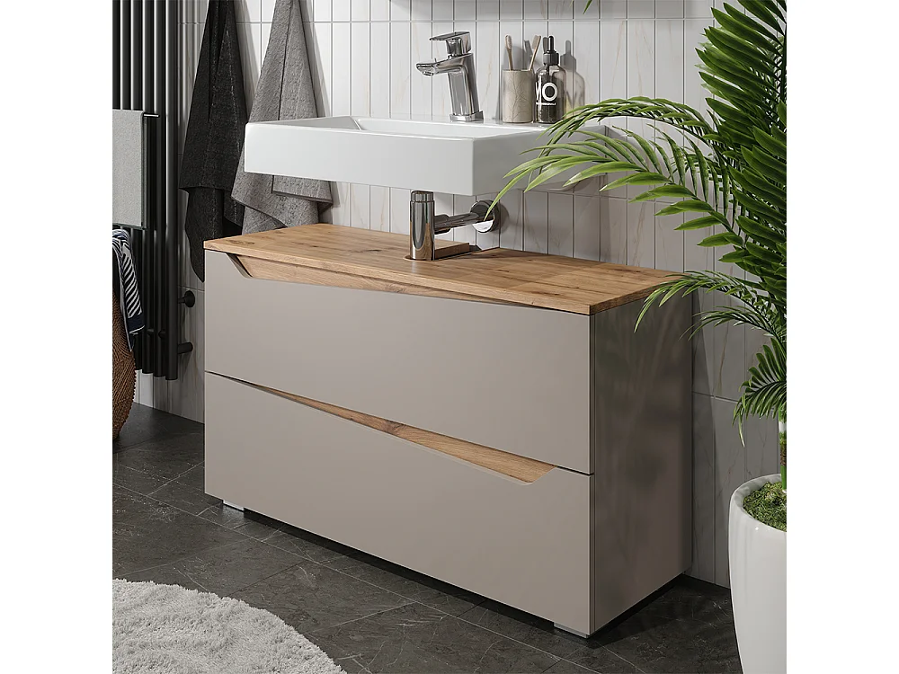 Meuble sous vasque simple grège/chêne artisan 100x35x57.5 marelle