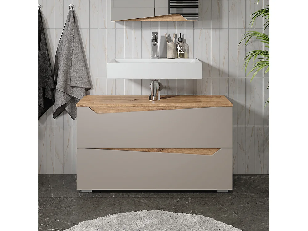 Meuble sous vasque simple grège/chêne artisan 100x35x57.5 marelle
