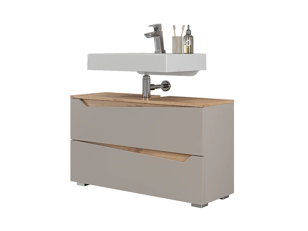 Meuble sous vasque simple grège/chêne artisan 100x35x57.5 marelle