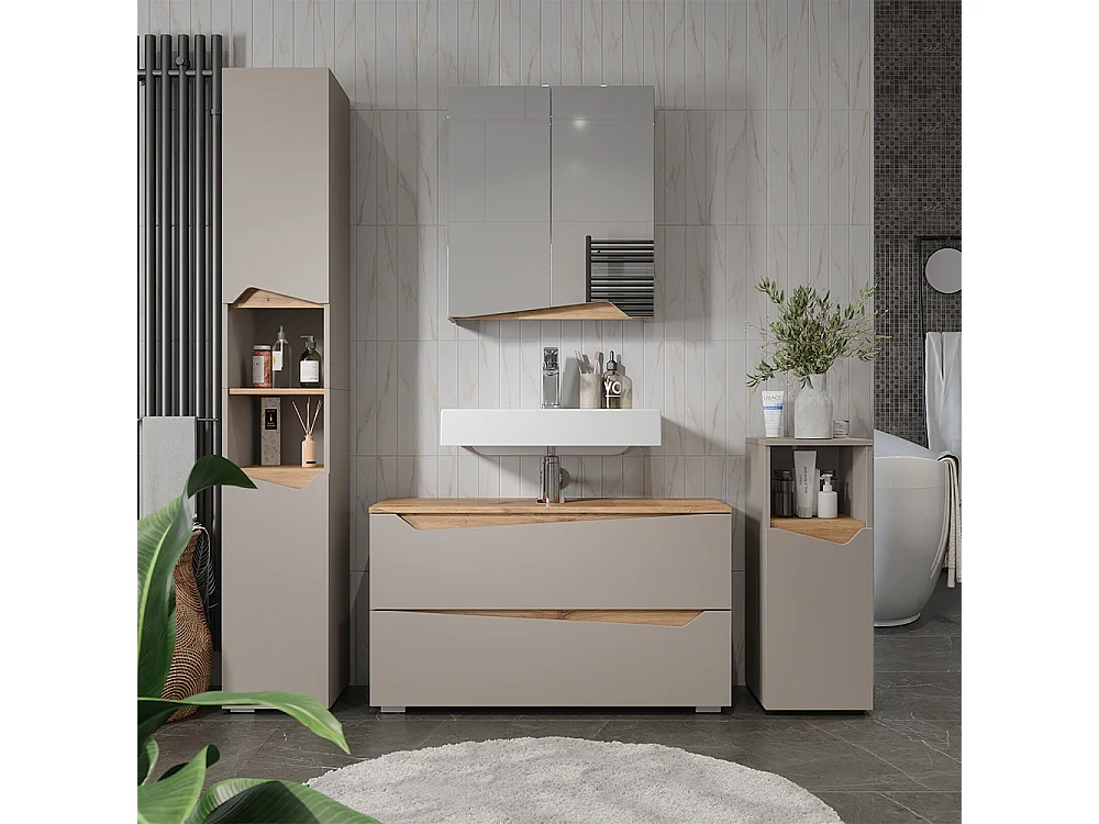 Meuble sous vasque simple grège/chêne artisan 100x35x57.5 marelle