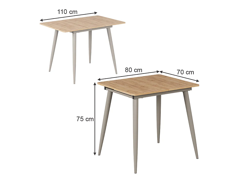 Table de salle à manger chêne de force doré/grège 80x70x75 beaver