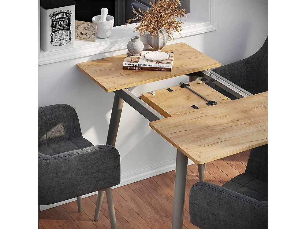 Table de salle à manger chêne de force doré/grège 80x70x75 beaver