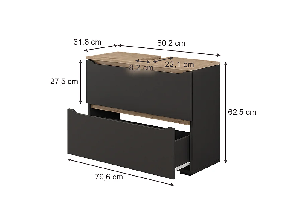 Meuble sous vasque simple anthracite/chêne artisan 80.2x31.8x62.5 ruben