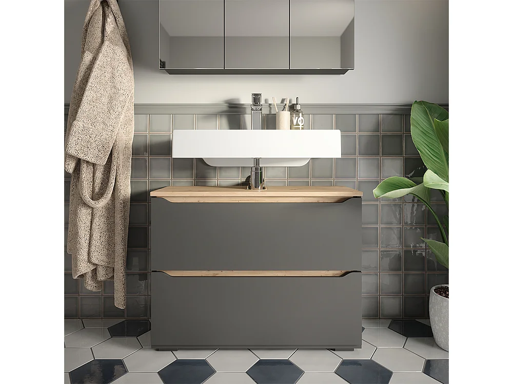 Meuble sous vasque simple anthracite/chêne artisan 80.2x31.8x62.5 ruben