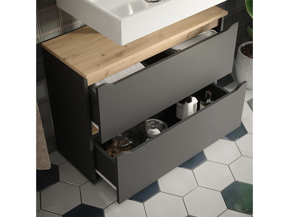 Meuble sous vasque simple anthracite/chêne artisan 80.2x31.8x62.5 ruben