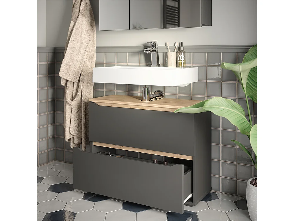 Meuble sous vasque simple anthracite/chêne artisan 80.2x31.8x62.5 ruben