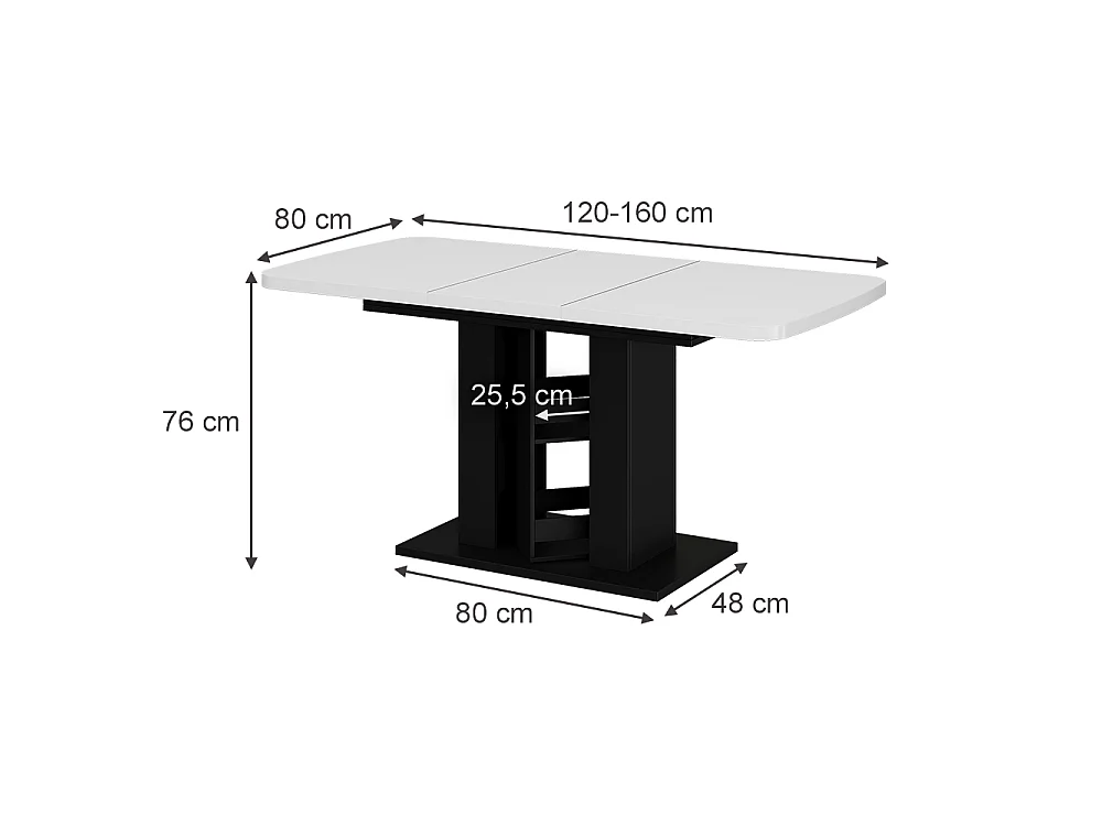 Dining table white/black 120x80x76 fenaro