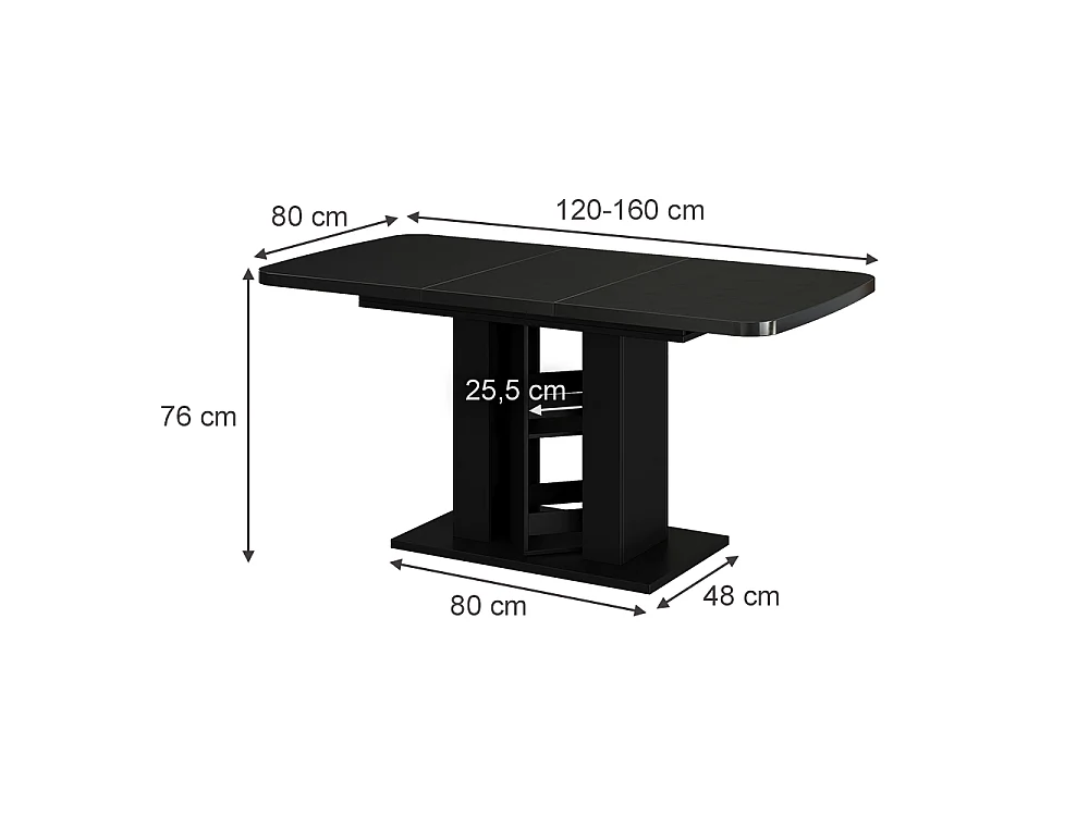 Dining table black 120x80x76 fenaro