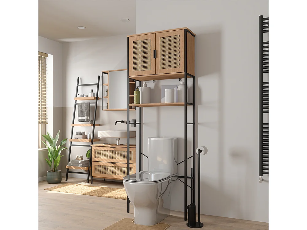 Armario de aseo roble/negro 64x27x180 linara