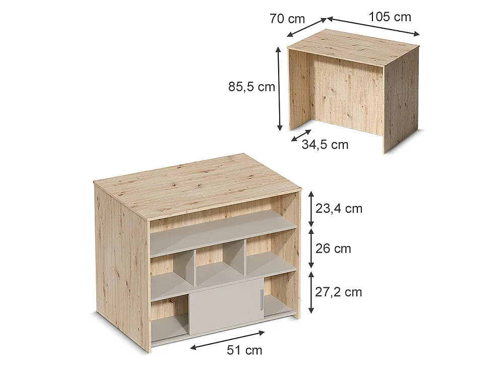 Mesa de bar roble artesanal/cachemira 105x70x85.5 aventi