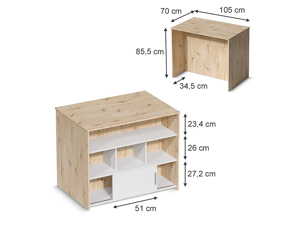 Mesa de bar roble artesanal/blanco 105x70x85.5 aventi
