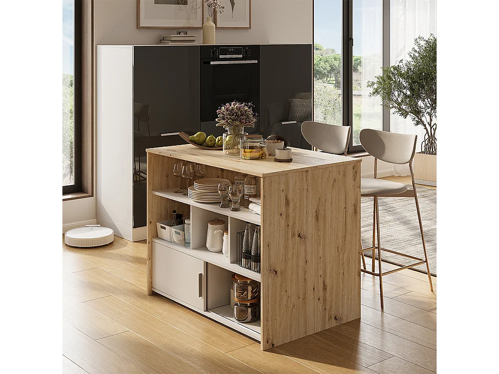 Mesa de bar roble artesanal/blanco 105x70x85.5 aventi
