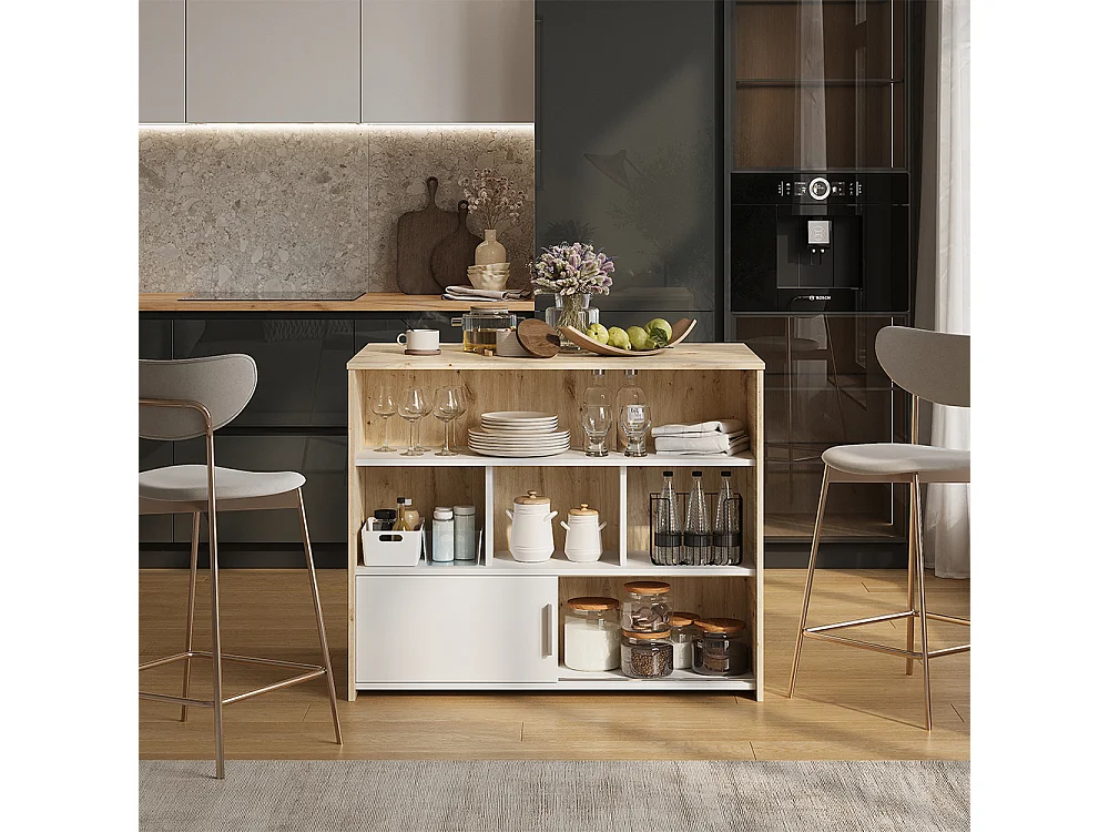Mesa de bar roble artesanal/blanco 105x70x85.5 aventi