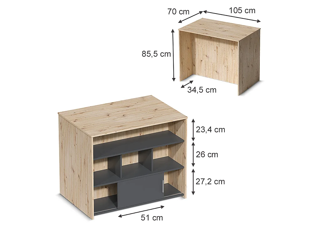 Mesa de bar roble artesanal/antracita 105x70x85.5 aventi