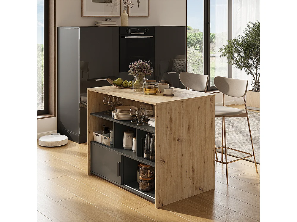 Mesa de bar roble artesanal/antracita 105x70x85.5 aventi