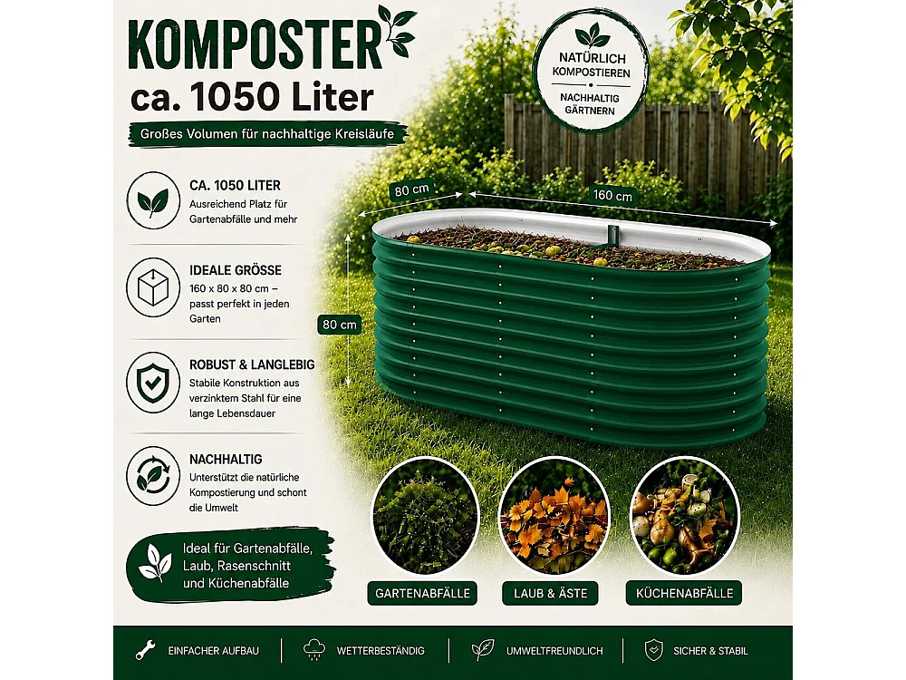 Komposter grün 160x80x80 garten
