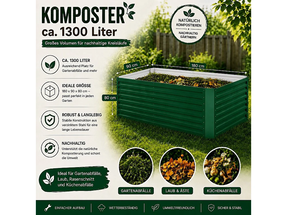 Komposter grün 180x90x80 garten