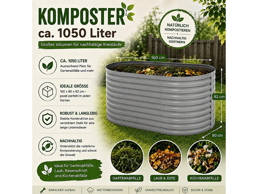 Komposter silber 160x82x80 garten