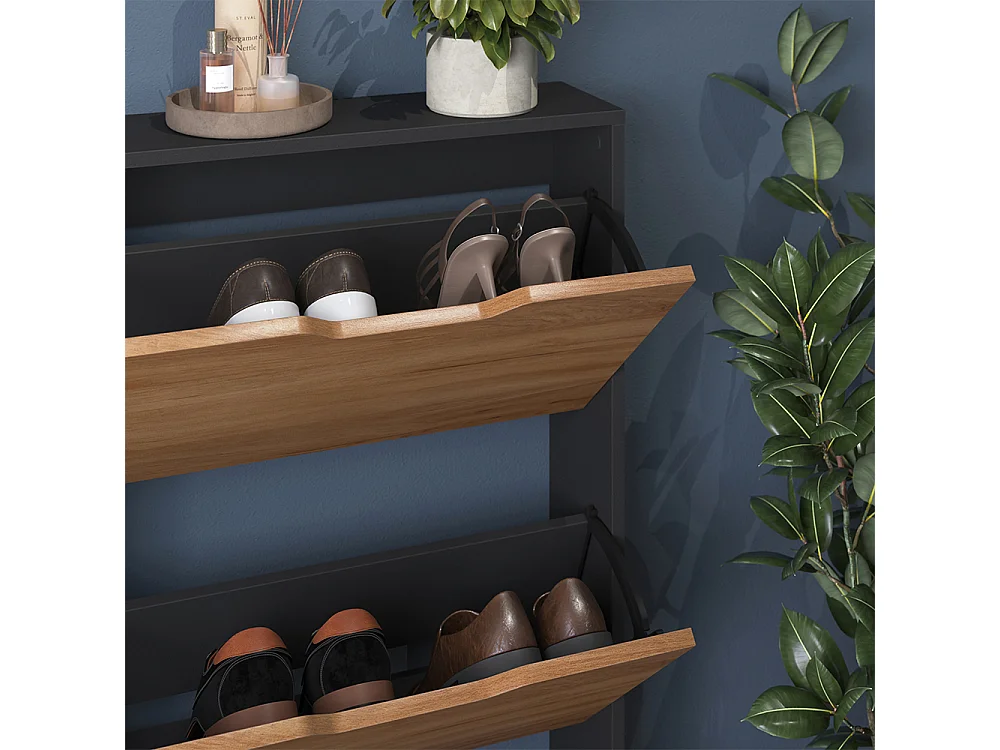 Benne à chaussures anthracite/chêne doré 59x17x123 luca