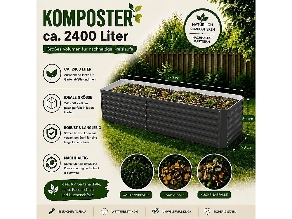 Komposter anthrazit 270x90x60 garten