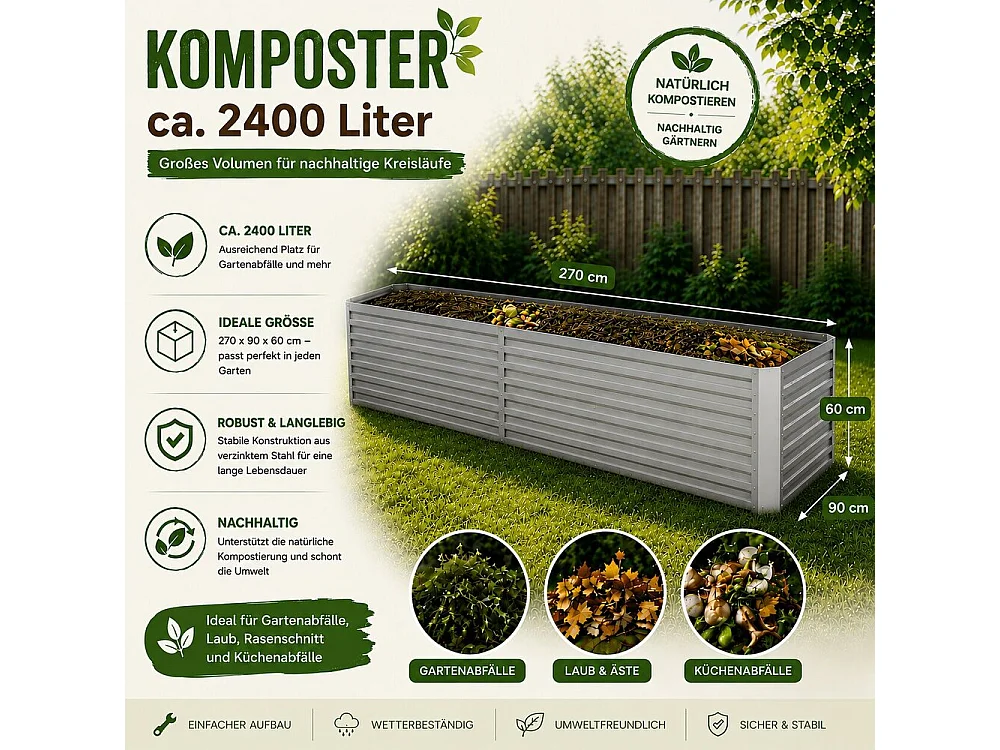Komposter silber 270x90x60 garten
