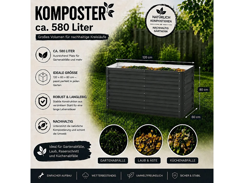 Komposter anthrazit 120x60x80 garten