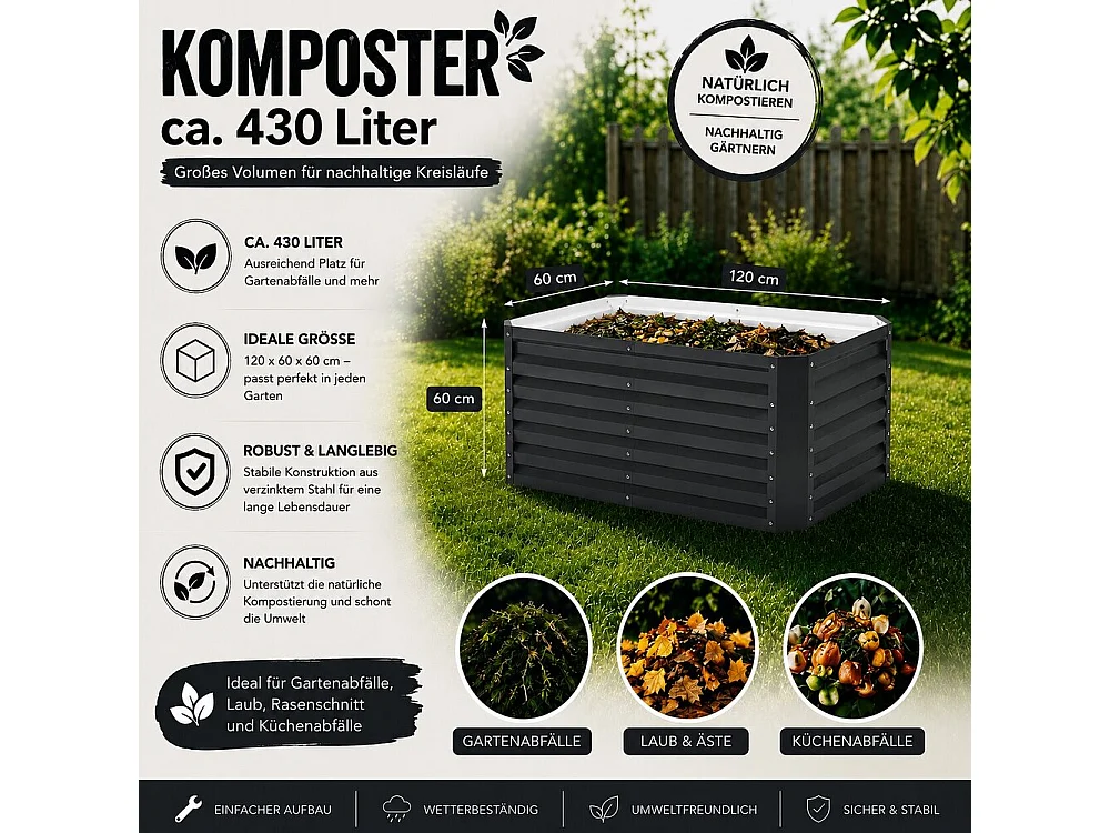Komposter anthrazit 120x60x60 garten