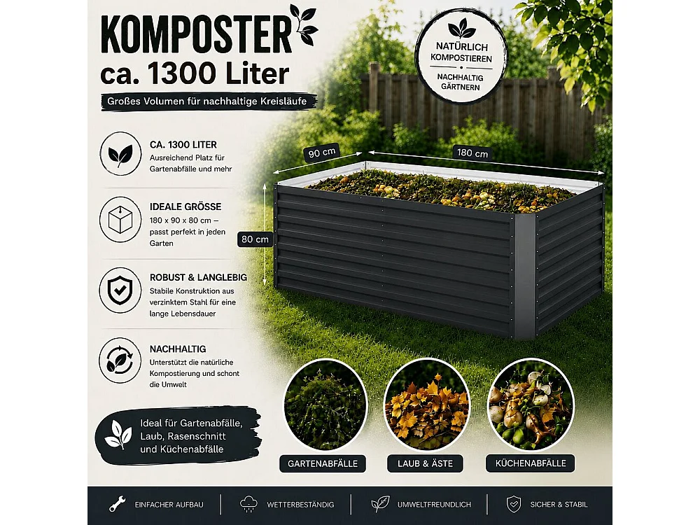 Komposter anthrazit 180x90x80 garten