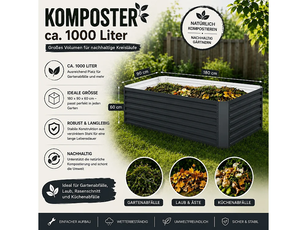 Komposter anthrazit 180x90x60 garten