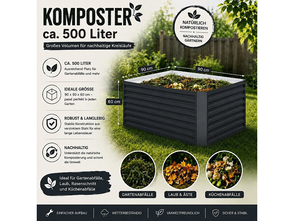 Komposter anthrazit 90x90x60 garten