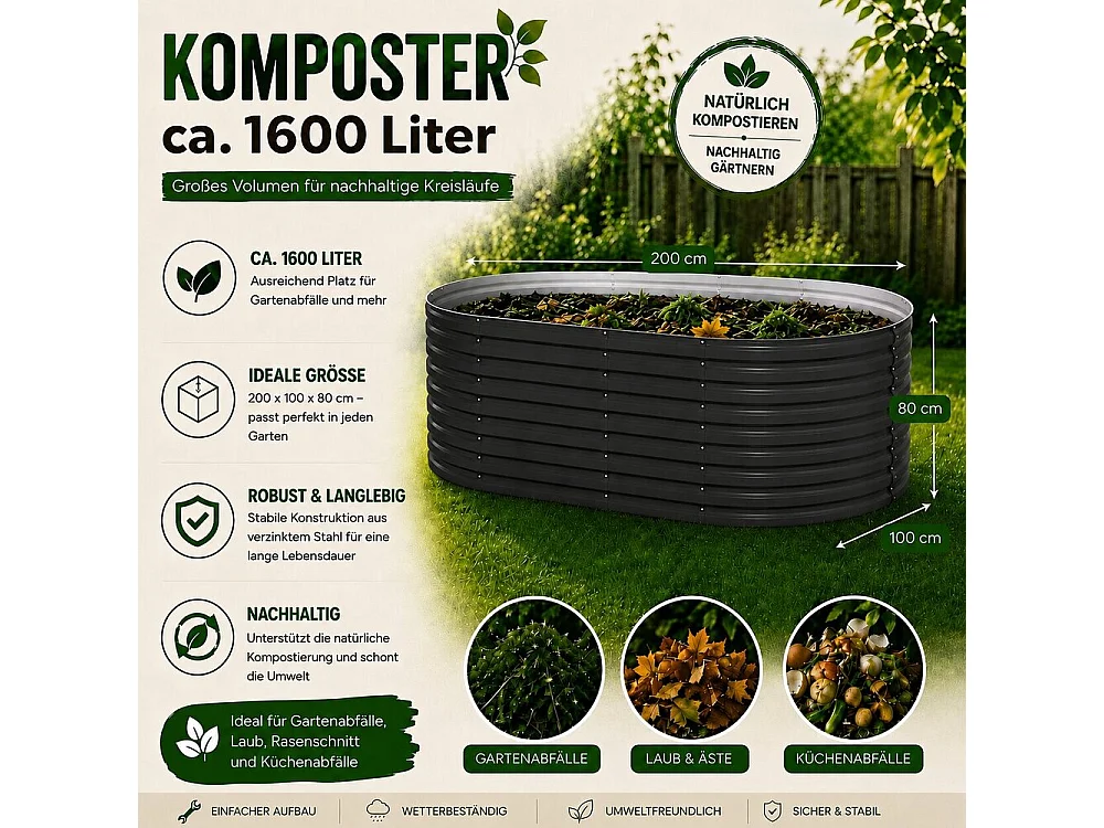 Komposter anthrazit 200x100x80 garten
