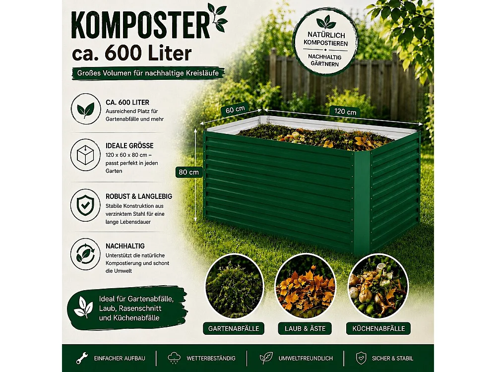 Komposter grün 120x60x80 garten