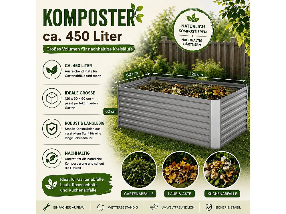 Komposter silber 120x60x60 garten