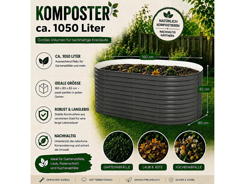 Komposter anthrazit 160x82x80 garten