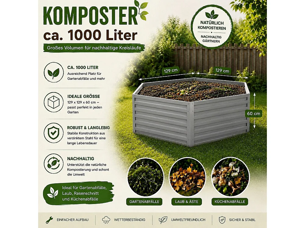 Komposter silber 148.5x129x60 garten