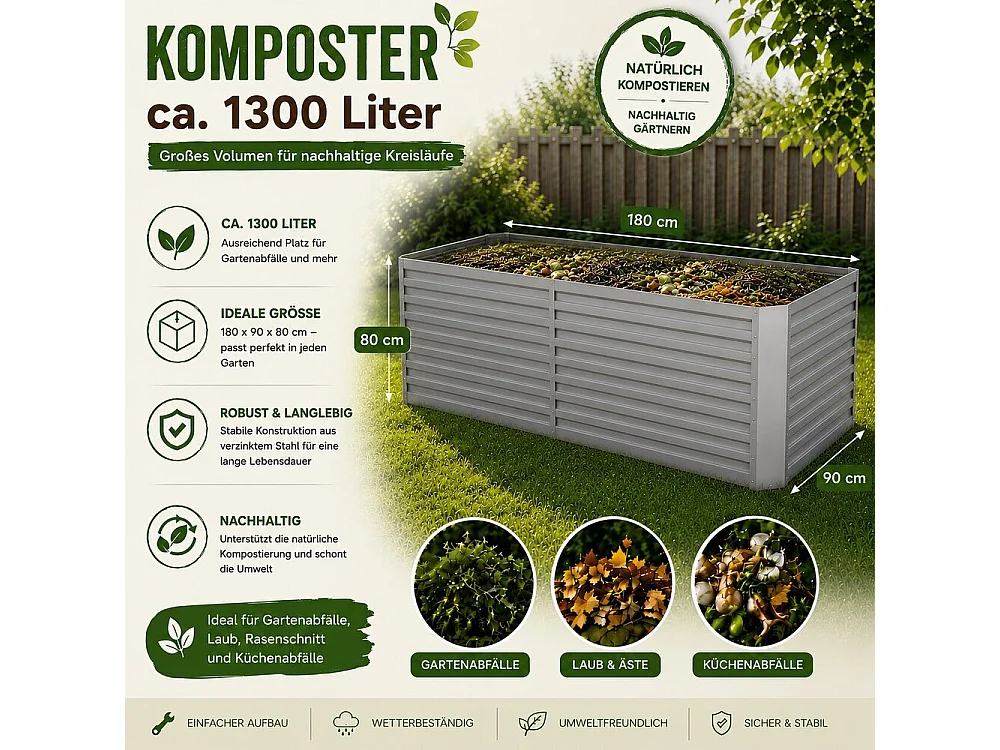 Komposter silber 180x90x80 garten