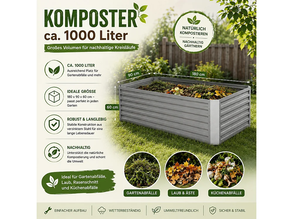 Komposter silber 180x90x60 garten