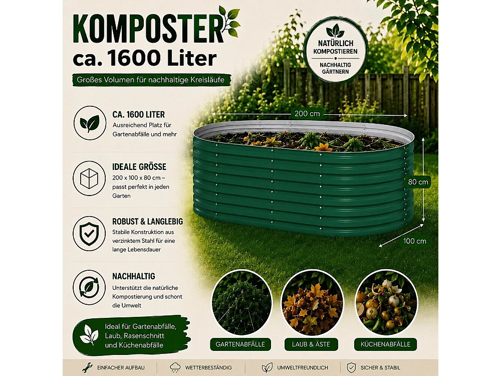 Komposter grün 200x100x80 garten