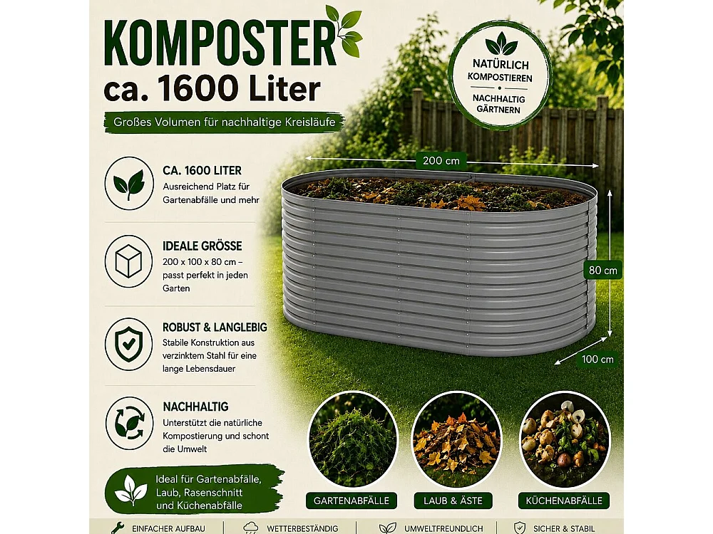 Komposter silber 200x100x80 garten