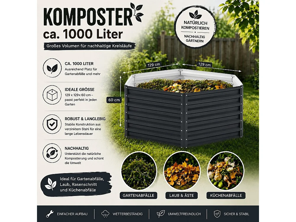 Komposter anthrazit 148.5x129x60 garten