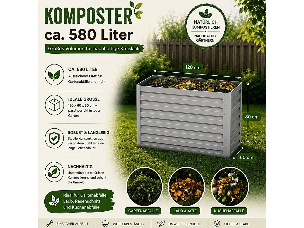 Komposter silber 120x60x80 garten