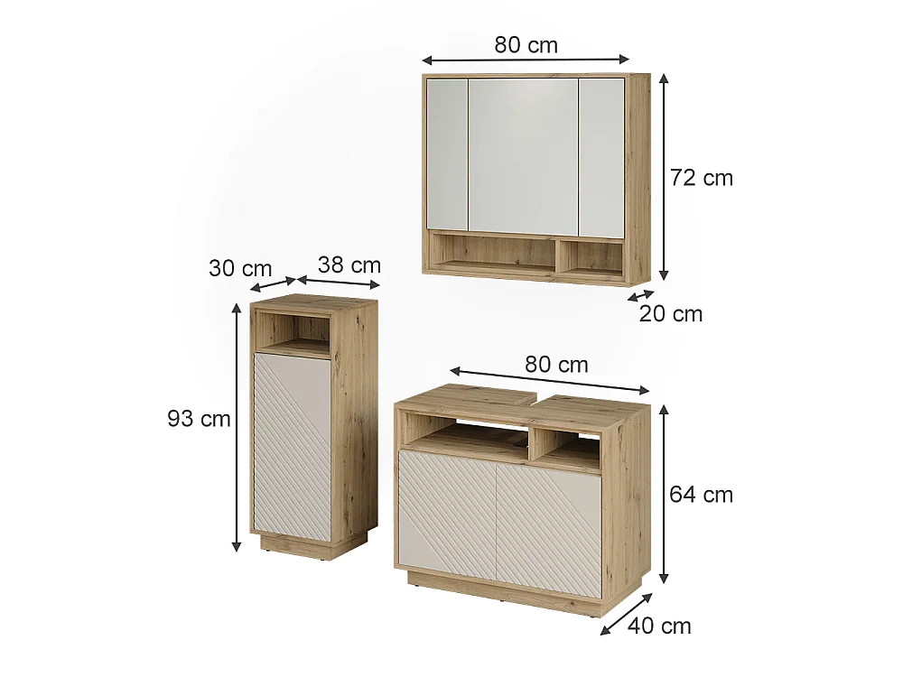 Badrumsmöbelset kaschmir/hantverks ek 80x40x64 beatrice