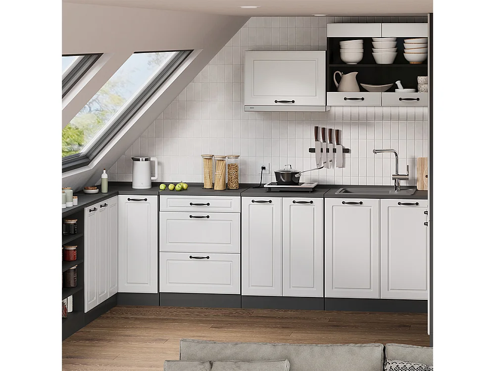 Corner kitchen cabinet for sloping roofs white shaker style75.6x60x81.6 r-line