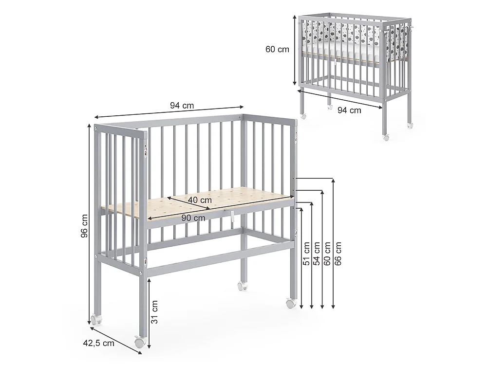 Lit dappoint gris 94x42.5x96 sophie