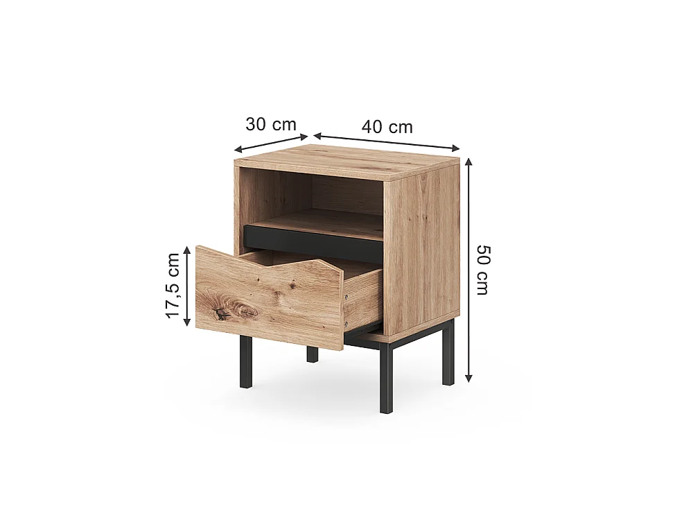 Nachttisch eiche/schwarz 40x30x50 elvano