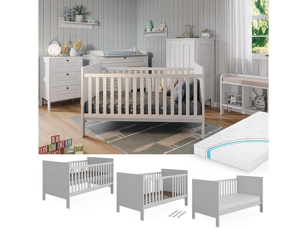 Lit bébé blanc 144.4x80.8x83 ajaton