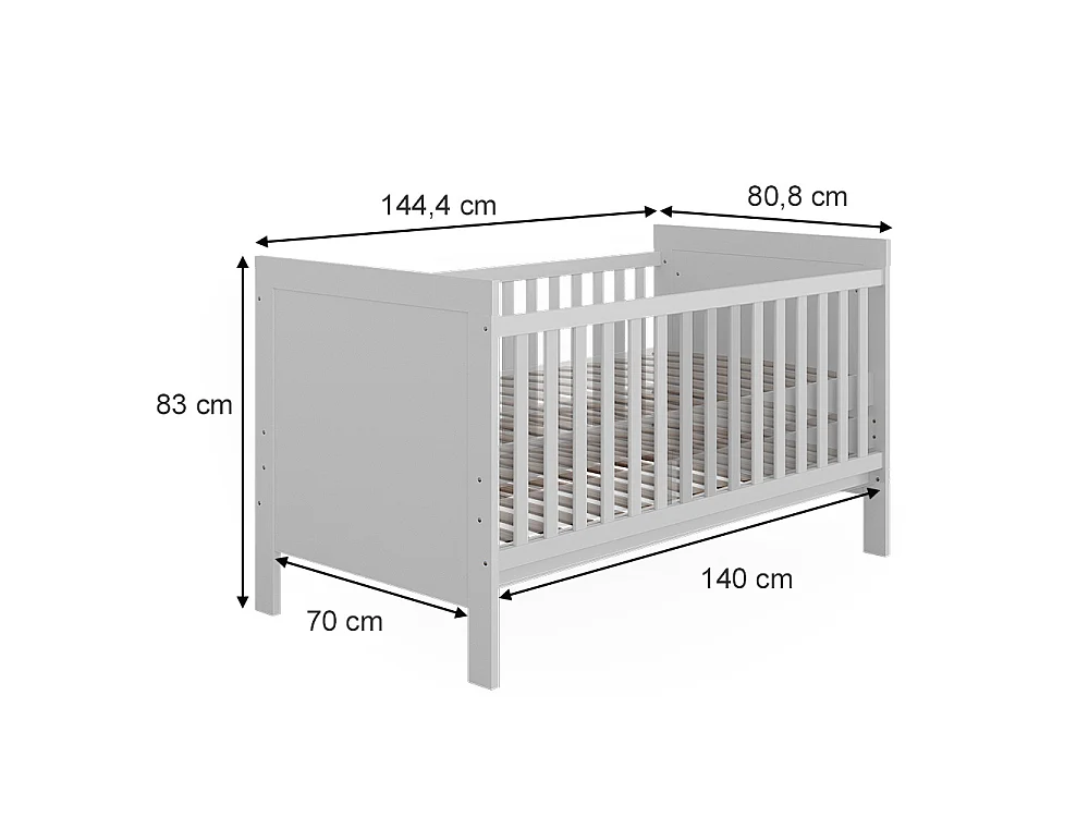 Lit bébé blanc 144.4x80.8x83 ajaton